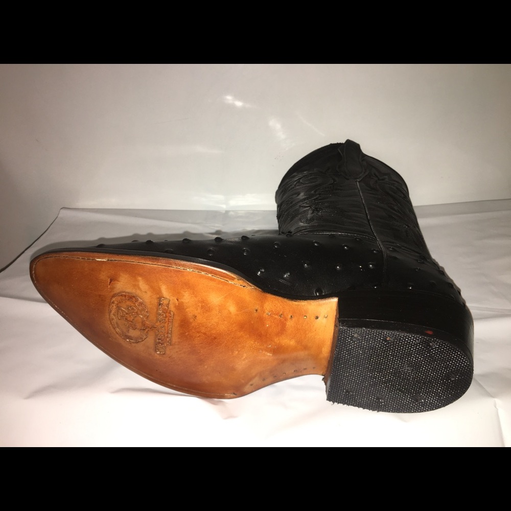 Men’s Cowboy Boots Ostrich Print Leather Black - Picture 6 of 8